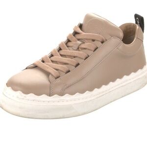 Chloe Lauren Beige Leather scallop Sneakers